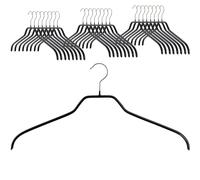 MAWA Cintres, Silhouette F, Lot de 25, en Métal, Gain de Place, idéal pour Les T-Shirts et Les Pulls, Crochets Rotatifs à 360°, Revêtement Antidérapant, 41 cm, Noir