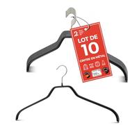 MAWA Cintres, Silhouette F, Lot de 10, en Métal, Gain de Place, idéal pour Les T-Shirts et Les Pulls, Crochets Rotatifs à 360°, Revêtement Antidérapant, 45 cm, Noir