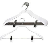 MAWA Cintres Universels, Bodyform LK, Lot de 10 Pièces, avec Barrette à Pinces pour T-Shirts, Pantalons, Jupes et Tops, Crochets Rotatifs à 360°, Revêtement Antidérapant, 42 cm, Blanc