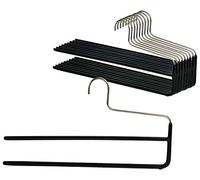 Mawa Lot de 10 cintres antidérapants avec Deux Barres pour Pantalons de Toutes matières, 35 cm, Noir