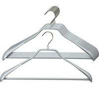 MAWA Lot de 10 cintres antidérapants avec Support d'épaule Chargeable, en Forme de Corps, avec Barres, pour Costumes et vêtements Lourds, 42 cm, Argent
