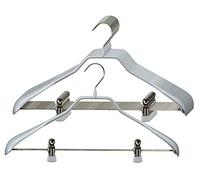 MAWA Lot de 10 cintres antidérapants avec Support d'épaule Chargeable, en Forme de Corps, combinés avec Clips Solides et durables pour Pantalons et Jupes, Crochets rotatifs à 360°, 42 cm, Argent