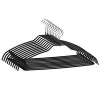 MAWA Lot de 10 cintres légers universels en Forme de col, avec encoches de Jupe et Barre pour Pantalons, 50% de Gain de Place, revêtement antidérapant, Crochets Rotatif, 42 cm, Noir