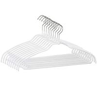 MAWA Lot de 10 cintres légers universels en Forme de col, avec encoches de Jupe et Barre pour Pantalons, 50% de Gain de Place, revêtement antidérapant, Crochets Rotatif, 42 cm, Blanc