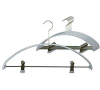 MAWA Lot de 10 cintres universels peu encombrants avec barre de pinces pour t-shirts, pantalons, jupes et hauts, rotatifs à 360 °, revêtement antidérapant de qualité supérieure, 40 cm, argent