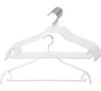 MAWA Lot de 10 cintres universels, revêtement antidérapant de Haute qualité, avec encoches de Jupe et Barre de Pantalon, Crochets rotatifs à 360°, 41 cm, Blanc