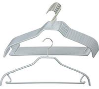 MAWA Lot de 10 cintres universels, revêtement antidérapant de Haute qualité, avec encoches de Jupe et Barre de Pantalon, Crochets rotatifs à 360°, 41 cm, Argent