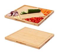 Mawazo Grande planche à découper de luxe en bambou avec récipients, planche à fromage réversible et plateau de service, planche à découper en bois pour cuisine, épaisseur 36 x 36 cm, design