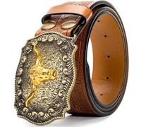 Mawjom Western Cowboy Ceinture en cuir PU - Sangle de taille pour homme, décoration florale gravée pour jeans, taille de 63,5 cm à 96,5 cm