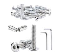 mawmuaw 12 Ensembles Insert Fileté Bois M6x20 mm Vis Tete Plate M6x25 mm Insert Bois et Boulon m6 avec 2 Clé à Six Pans pour Cadres de Lit Tables Chaises Établis Armoires Étagères Canapés et Meubles