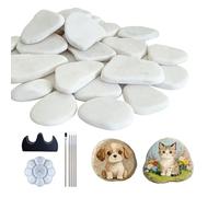 mawmuaw Lot de 16 pierres plates à peindre de 3 à 8 cm - Pierres décoratives plates - Blanc - Pierre naturelle - Pour décoration de jardin, décoration de plantes en pot - Bricolage créatif