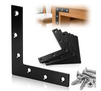 mawmuaw Lot de 8 équerres d'angle en acier inoxydable avec vis pour bois | Support d'angle en forme de L noir pour bois, équerre à angle droit à 90 degrés, pour assemblage de meubles