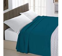 Italian Bed Linen Max Color Drap supérieur en Coleur Unie, Coton, Vert pétrole, Maxy Double