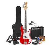 Max Gigkit Basse Electrique 4/4, Kit Complet Ampli 40 Watts, Système Sans Fil, Stand, Accordeur, Sangle, pour Musicien Débutant ou intermédiaire | Rouge