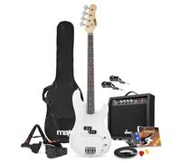 Max Gigkit Basse Electrique 4/4, Kit Complet Ampli 40 Watts, Système Sans Fil, Stand, Accordeur, Sangle, pour Musicien Débutant ou intermédiaire | Blanche