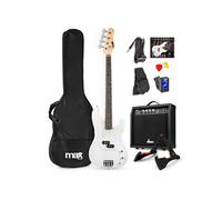 Max Gigkit Basse Electrique, Kit Complet Ampli 40 Watts, Housse, Stand, Cordes de Rechange, Accordeur, Sangle, Câble Jack et Médiators, Idéal pour Musicien Débutant ou intermédiaire - Blanche