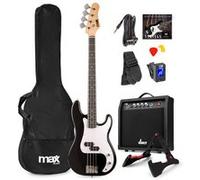 Max Gigkit Basse Electrique, Kit Complet Ampli 40 Watts, Housse, Stand, Cordes de Rechange, Accordeur, Sangle, Câble Jack et Médiators, Idéal pour Musicien Débutant ou intermédiaire - Noir