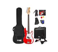 Max Gigkit Basse Electrique, Kit Complet Ampli 40 Watts, Housse, Stand, Cordes de Rechange, Accordeur, Sangle, Câble Jack et Médiators, Idéal pour Musicien Débutant ou intermédiaire - Rouge