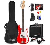MAX! Basse électrique Gigkit – Kit complet Ampli 40W avec housse, accordeur & accessoires Rouge