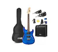 Max Pack Guitare Électrique Style Quilted avec Système Sans Fil, Ampli 40 Watts et Nombreux Accessoires, Housse, Accordeur, Sangle, Kit Complet pour Bien Débuter - Bleu