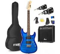 Max GigKit - Guitare Électrique 4/4 Pack Débutant Ampli 40 Watts et Système Sans Fil | Quilted Bleue