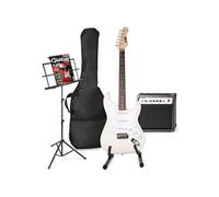 MAX GigKit Set de Guitare Électrique Comprenant la Musique et le Support de Guitare - Blanc, Idéal pour Débuter la Guitare