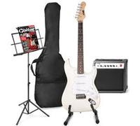 MAX GigKit Set de Guitare Électrique Comprenant la Musique et le Support de Guitare - Blanc, Idéal pour Débuter la Guitare