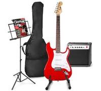 MAX GigKit Set de Guitare Électrique Comprenant la Musique et le Support de Guitare - Rouge, Idéal pour Débuter la Guitare