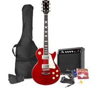 Max Pack Guitare Électrique Style LP avec Ampli 40 Watts et Nombreux Accessoires, Housse, Accordeur, Cordes de rechange, Sangle, Câble 3m et Médiators, Kit Complet pour Bien Débuter - Rouge