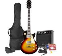 Max Pack Guitare Électrique Style LP avec Ampli 40 Watts et Nombreux Accessoires, Housse, Accordeur, Cordes de rechange, Sangle, Câble 3m et Médiators, Kit Complet pour Bien Débuter - Sunburst