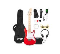 MAX GigKit Junior Guitare Électrique Enfant 1/4 Rouge avec Ampli 10W, Housse, Accessoires et Lunettes de Star, Kit Complet Débutant Garçon ou Fille (5 à 7 Ans), Idéale pour Apprendre et s’Amuser