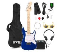 MAX GigKit Junior Guitare Électrique Enfant 1/4 Bleue avec Ampli 10W, Housse, Accessoires et Lunettes de Star, Kit Complet Débutant Garçon ou Fille (5 à 7 Ans), Idéale pour Apprendre et s’Amuser