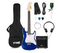 MAX GigKit Junior Guitare Électrique Enfant 3/4 Bleue avec Ampli 20W, Housse, Sangle, Câble et Accessoires, Kit Complet Débutant Garçon ou Fille 8 à 12 Ans, Idéale pour Apprendre et s’Amuser