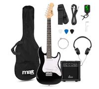 MAX GigKit Junior Guitare Électrique Enfant 3/4 Noire avec Ampli 20W, Housse, Sangle, Câble et Accessoires, Kit Complet Débutant Garçon ou Fille 8 à 12 Ans, Idéale pour Apprendre et s’Amuser