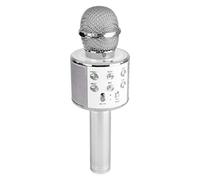 MAX KM01 Microphone Karaoké Micro Sans Fil Bluetooth - Argenté, Haut-Parleur, Batterie 6h environ, Micro Modificateur de Voix et Écho, Fonction Enregistrement et Selfie, Parfait pour les Enfants