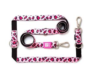 Max & Molly Laisse pour Chien Multifonction 6 en 1 Mains Libres en néoprène rembourré Ultra Doux, Motif léopard Rose L