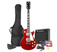 Max Pack Guitare Électrique GigKit Vintage Rock, Style SC, Ampli 40 Watts, Accessoires, Housse, Accordeur, Cordes de rechange, Sangle, Câble 3m et Médiators, Kit Complet Débutant - Rouge