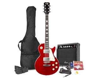 Max Pack Guitare Électrique GigKit Vintage Rock, Style SC, Ampli 40 Watts, Accessoires, Housse, Accordeur, Cordes de rechange, Sangle, Câble 3m et Médiators, Kit Complet Débutant - Rouge