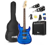 Max Pack Guitare Électrique Style Quilted avec Système Sans Fil, Ampli 40 Watts et Nombreux Accessoires, Housse, Accordeur, Sangle, Kit Complet pour Bien Débuter - Bleu