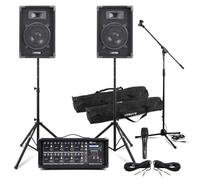 MAX Pack Sono Complet Music/Power Dynamics/Vonyx - 2 Enceintes 8" 800 W + Mixeur 8 Canaux + Micro Filaire + Pied & Câbles Inclus - Système Audio Pro DJ, Groupe, Bar, Animation