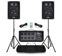 MAX Pack Sono Complet Music/Power Dynamics/Vonyx - 2 Enceintes 8″ 800W + Mixeur 8 Canaux + Pieds & Câbles - Système Audio Professionnel DJ, Bar, Groupe, Événement