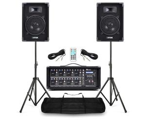 MAX Pack Sono Complet Music/Power Dynamics/Vonyx - 2 Enceintes 8″ 800W + Mixeur 8 Canaux + Pieds & Câbles - Système Audio Professionnel DJ, Bar, Groupe, Événement