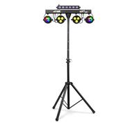 Max PARTYBAR10 Lot de 2 lampes disco Jelly Moon, 2 spots PAR et UV/Flash stroboscopique, lumière de fête, éclairage LED mode automatique ou DMX, télécommande et trépied inclus, préréglages spectacles,