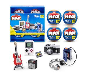 Max Premium Mini Collectibles Rétro Pack de 4 par ZURU - Walkman, Arcade, Polaroid, Boombox - Cadeau Fête des Pères Nostalgie 80s 90s, Cadeau Rétro pour Homme, Déco Bureau