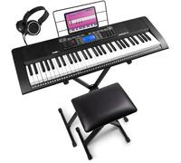 Max Rhapsody61 - Clavier Électronique 61 Touches Pack Complet Débutant - avec Banc, Stand, Micro et Casque Noir