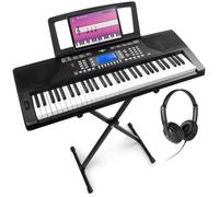Max Rhapsody61P - Clavier Électronique 61 Touches Semi Lourdes, avec Casque Audio et Stand Inclus, Haut-Parleurs Stéréo - Clavier MIDI Noir