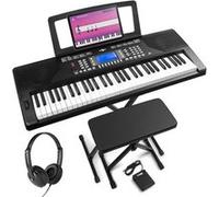 Max Rhapsody61P - Clavier Électronique 61 Touches Semi Lourdes, avec Casque Audio, Stand, Banc et Pédale de Sustain Inclus,