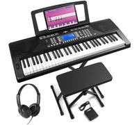 Max Rhapsody61P - Clavier Électronique 61 Touches Semi Lourdes, avec Casque Audio, Stand, Banc et Pédale de Sustain Inclus, Haut-Parleurs Stéréo - Clavier MIDI Noir