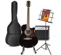 MAX ShowKit Guitare Électrique Acoustique avec Guitare et Pupitre - Noir, Idéal pour Débuter la Guitare