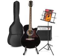MAX ShowKit guitare électrique acoustique avec guitare et pupitre - Noir, idéal pour débuter la guitare